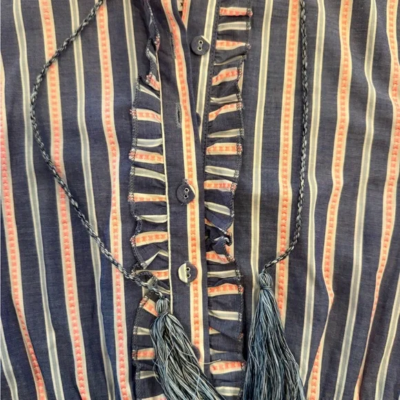 The Shirt by Rochelle Behrens Blue and Pink Striped Ruffle Tiered Mini Dress - Picture 9 of 10